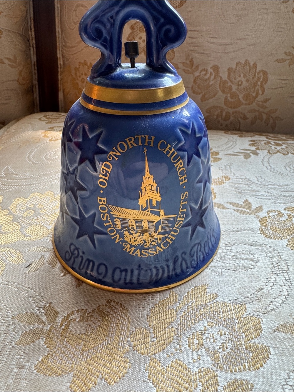 1976 Commemorative Blue Ceramic Bell with Gold Trim